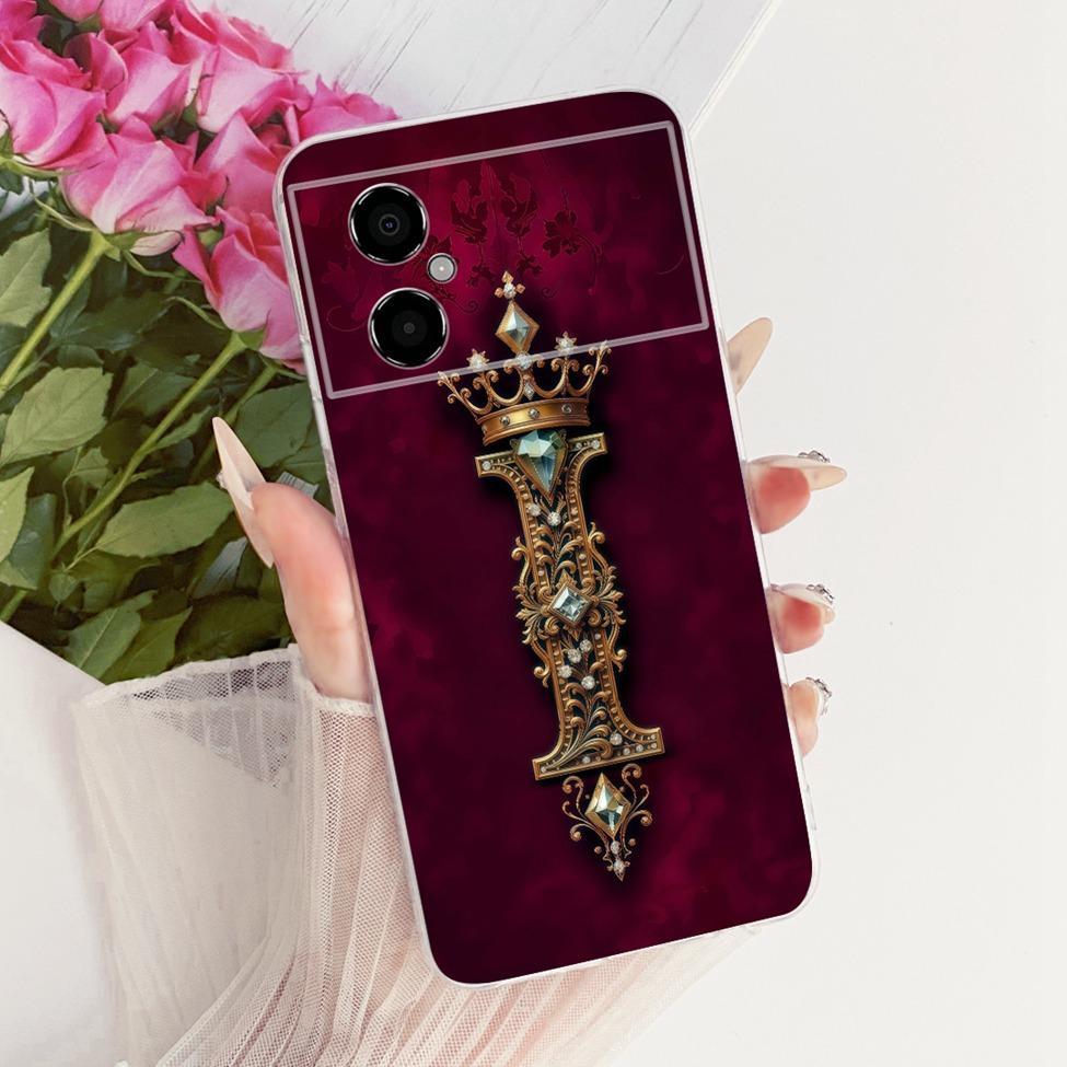 Чехол-бампер для Xiaomi Poco M4 5G, роскошный, буквы от A до Z, модная корона, 2D-рисунок, силиконовый корпус для телефона, для PocoM4 5G 22041219PG