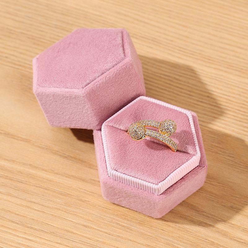 Personalized Velvet Hexagonal Jewelry Ring Box - Dustproof Gift Storage