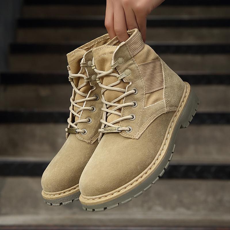 Men'S Casual British Style Lace-Up Thick-Soled Desert Short Trend All-Match Middle-Cut 2022 Boots