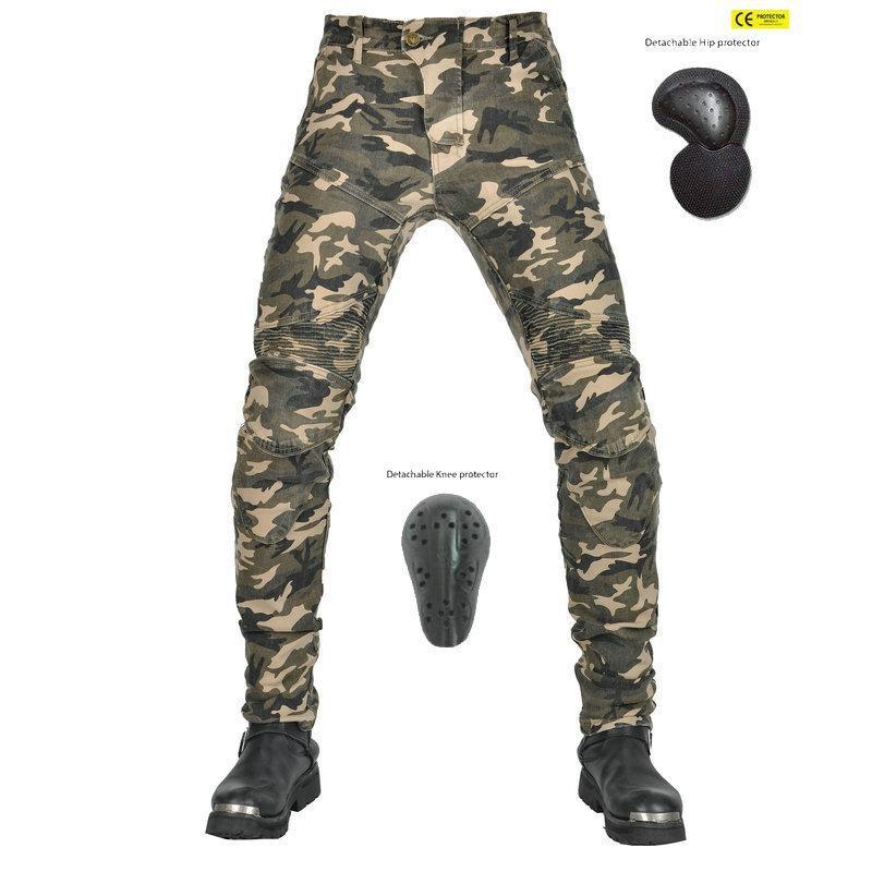 Mens Motorcycle Riding Pants Camo Casual Off-Road Protective Gear Elastic Waist Anti-Slip Fit Motorbike Safety Trousers