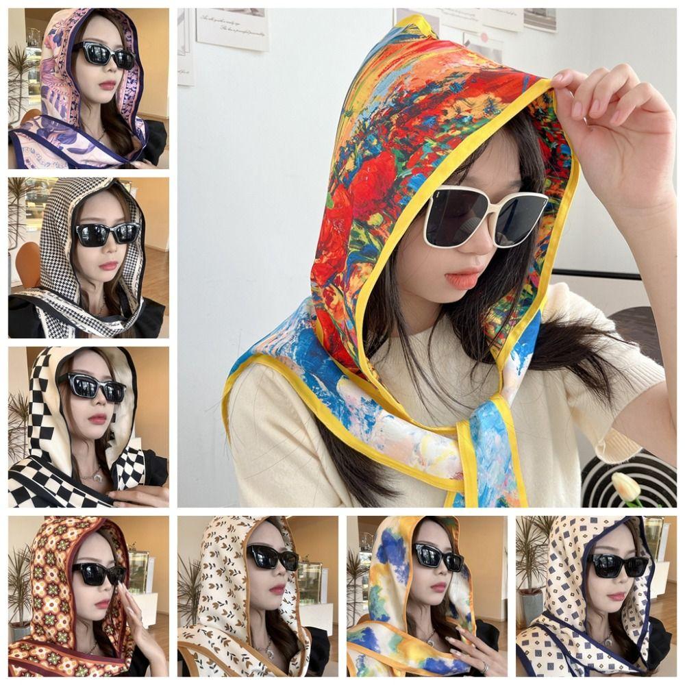 Windproof Summer Hooded Silk Shawl Sun Protection Silk Scarf Hat Sunscreen Scarf Lady