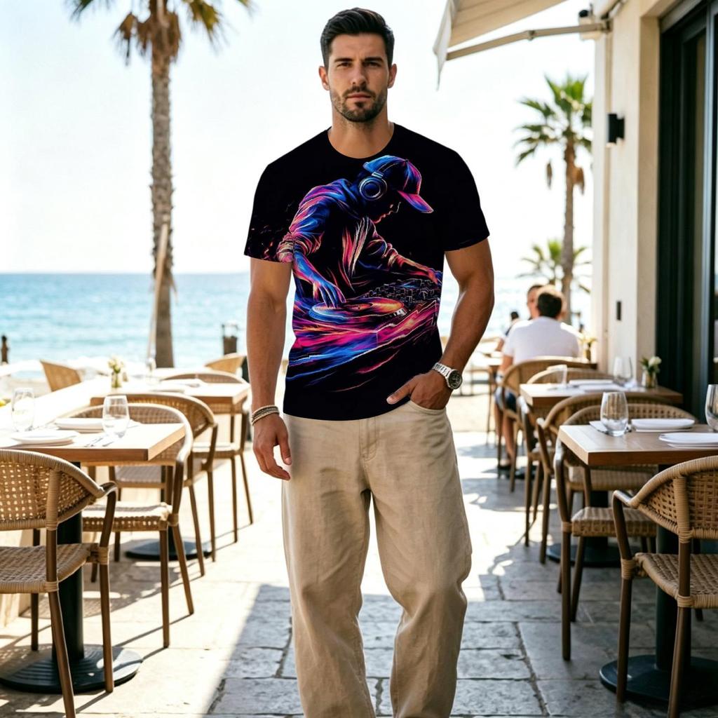 Men's 2D Print Polyester T-Shirt - Stylish, Comfy & Breathable Casual Tee for Daily, Party & Halloween Wear