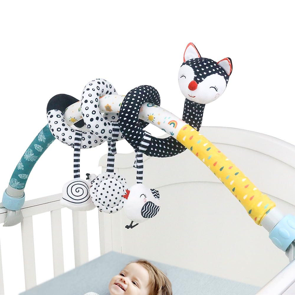Игрушка-арка для коляски, Черно-белый растягивающийся и спиральный подвесной набор для занятий с погремушками, пищалками и прорезывателями, Совместимый с колясками, кроватками и