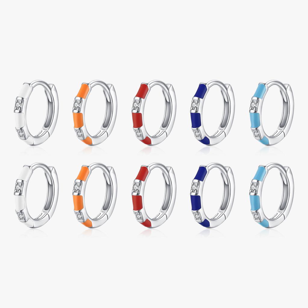 Dazzling Tiny Ear Buckles for Women Fine Jewelry Summer Design 925 Sterling Silver Small Trendy Colorful Enamel Hoop Earrings