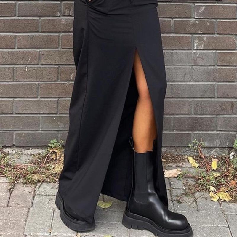Fashion Black Office Skirts For Women Elegant High Waist Slit Long Skirt Casual Chic Female Skirt