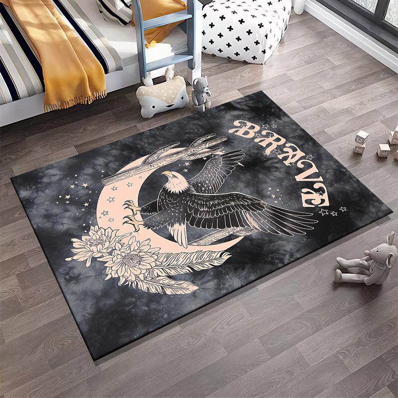 "Brave Bald Eagle Moon Starry Sky Pattern Carpet for Home Decor" Suitable for use as an anti-slip for living room bedroom sofas