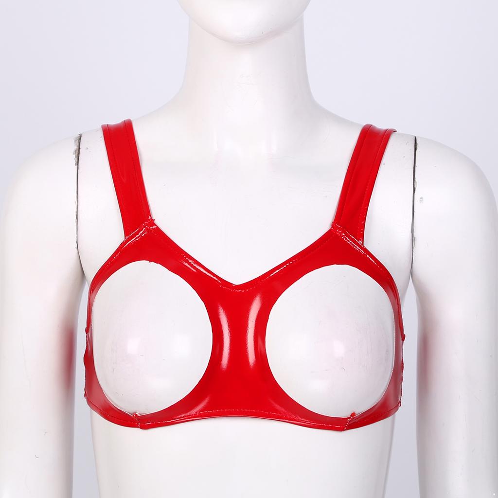 Женский кожаный бюстгальтер без косточек из ПВХ с мокрым эффектом, беспроводной бикини, бюстгальтер, ночное белье, укороченные топы на бретелях