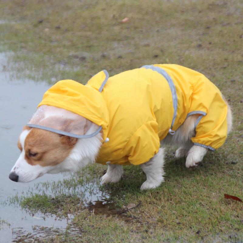 Yellow Waterproof Dog Raincoat With Reflective Stripes Corgi Medium Dogs Outdoor Walking In Rain