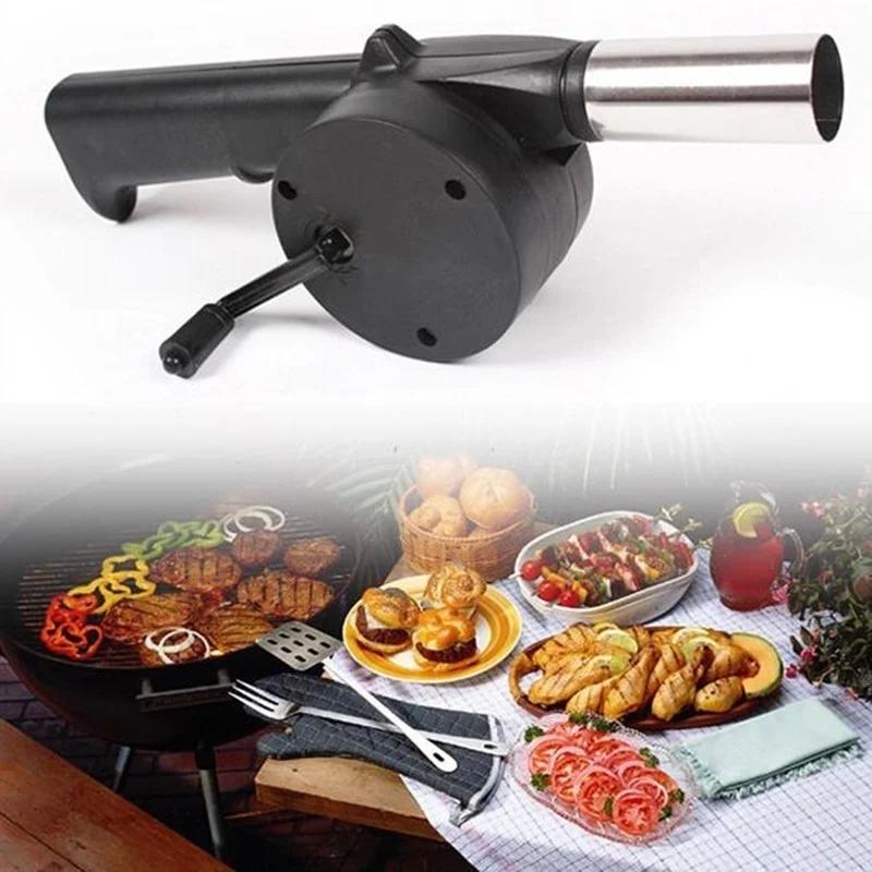 Hand Crank Powered Outdoor Cooking Barbecue BBQ Fan Air Blower for Barbecue Fire Bellow Portable Gun Camping Picnic