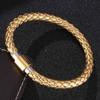 New Men Leather Braclets Luxury Braided Rope Chain Bracelet Stainless Steel Clasp Male Jewelry Charm