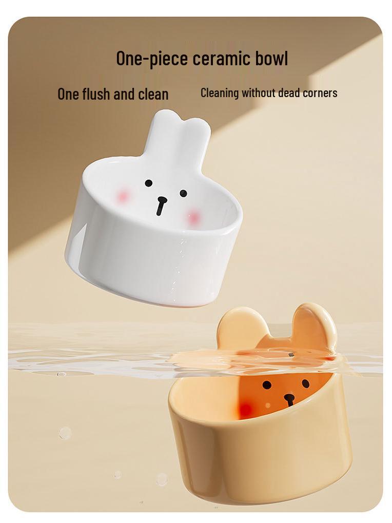 Миска для питомца из керамики 'Милый румяный медвежонок' - Наклонная миска большого диаметра для кошек и собак