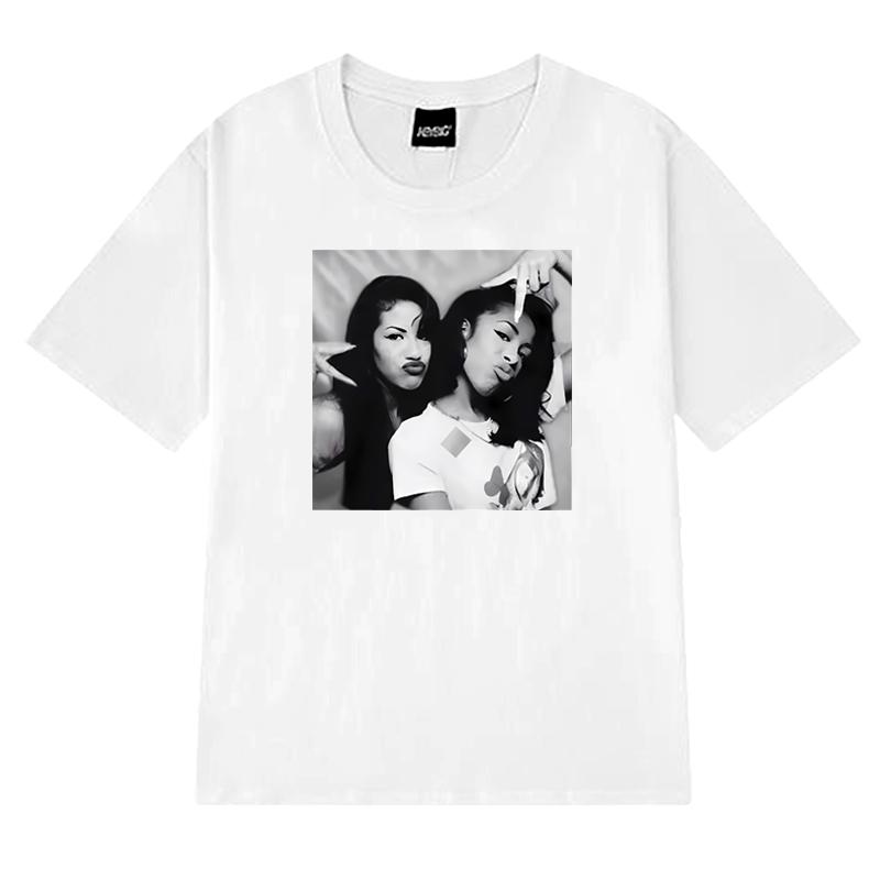 Модная графическая футболка в стиле хип-хоп с принтами Aaliyah и Selena, 100% хлопок, унисекс, женская, с коротким рукавом, винтажный топ унисекс