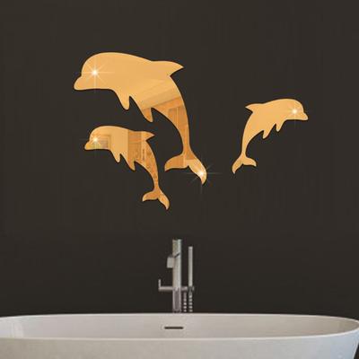 3D Зеркальная Наклейка на Стену Дельфин Эстетический Декор Комнаты Зеркальная Наклейка Фон для Спальни Съемные Аппликации Гостиная