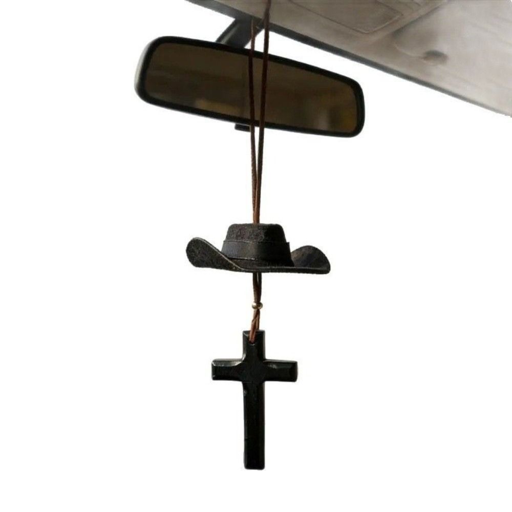 Lightweight Car Rearview Mirror Hanging With Pendant Car Hanging Ornament Cowboy Hat Charm Gift