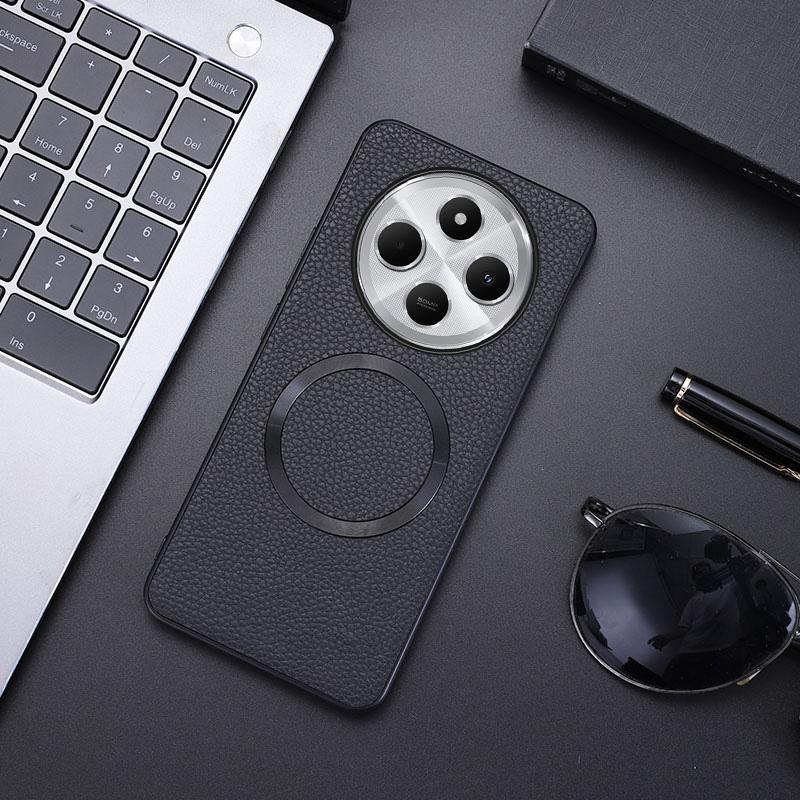 Phone Case For Xiaomi Redmi 14C 4G/14R 5G/Poco C75 4G Magnetic Case Litchi Texture PU Leather+TPU Back Cover