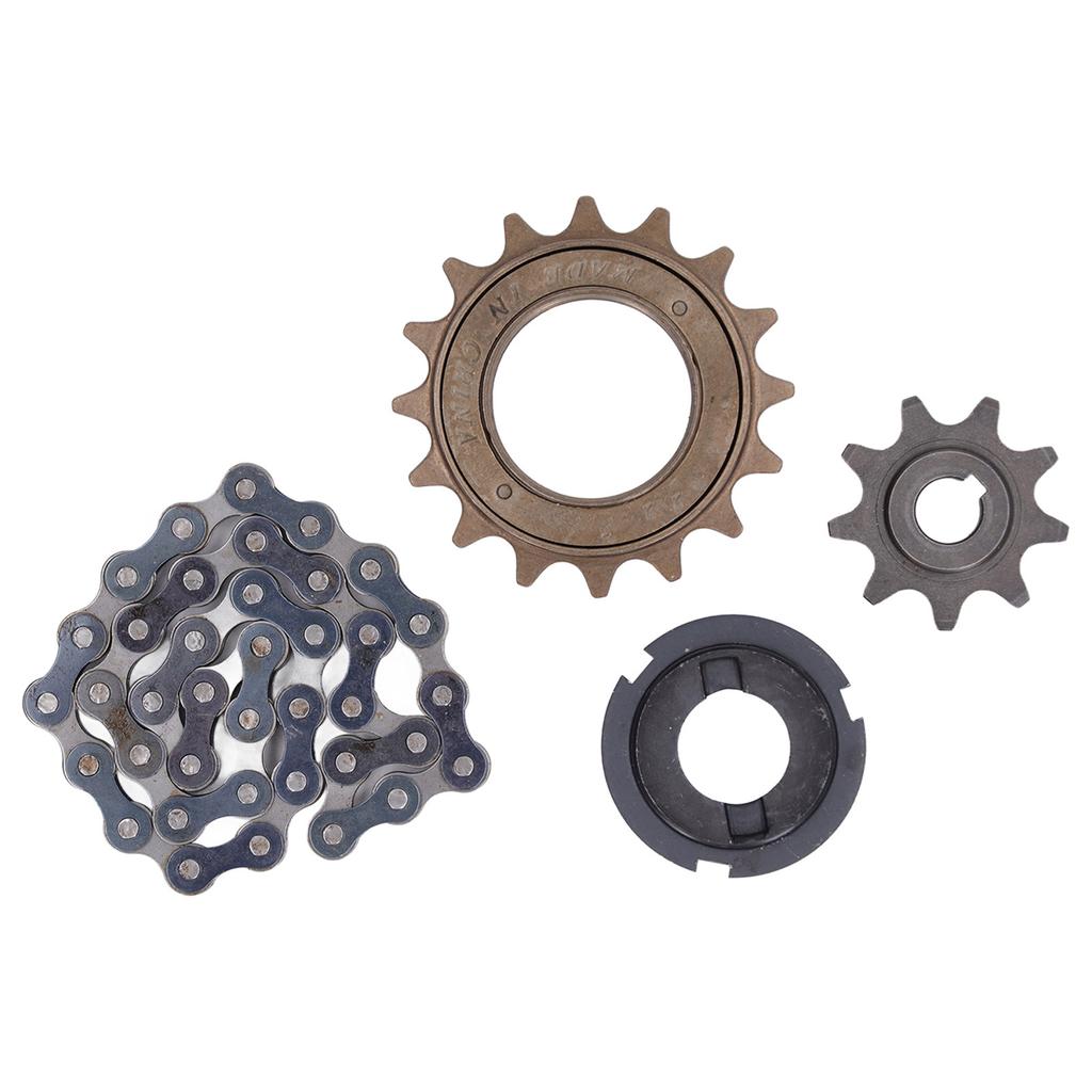 Metal Steel 410 16 Tooth Freewheel 38 Link Chain 9 Tooth Sprocket Set for Bike Bicycle