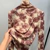 Women's Autumn and Winter High-neck Bottoming Rose Print Long-sleeved Temperament Within The Waisted Blouse