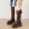 Винтажные коричневые ботинки на платформе в стиле Maillard, женские ботинки 2025, новые осенние ботинки-рыцари, увеличивающие рост и стройнящие