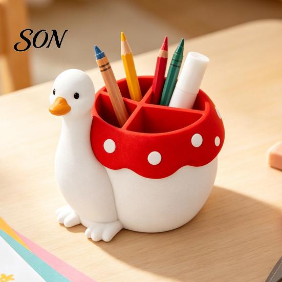 Decorative Pencil Holder Cute Goose Pen Holder, Large Capacity Compact Size Container, 3D Gift for Students Print PLA Stationery Organizer Pens Paper