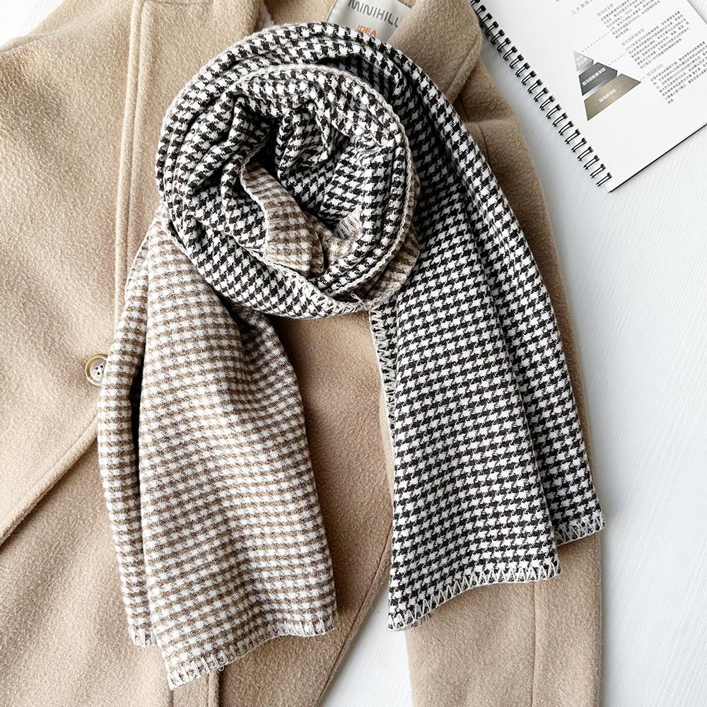 Thickened Warm Double Sided Two Color Houndstooth Scarf Imitation Cashmere New Overlock Shawl Scarf