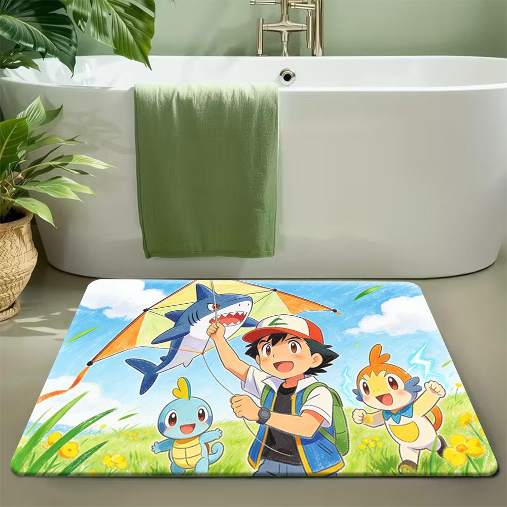 Colorful Art Style Mew Pokemon Printed Soft Non-slip Absorbent Floor Mat Rug For Bathroom Bedroom Indoor Entrance Home Decor