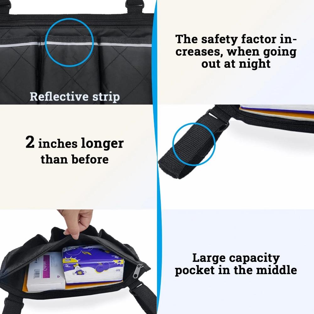 Wheelchair bag, wheelchair side pocket, storage bag suitable for any wheelchair and water use (black, 3 pieces)