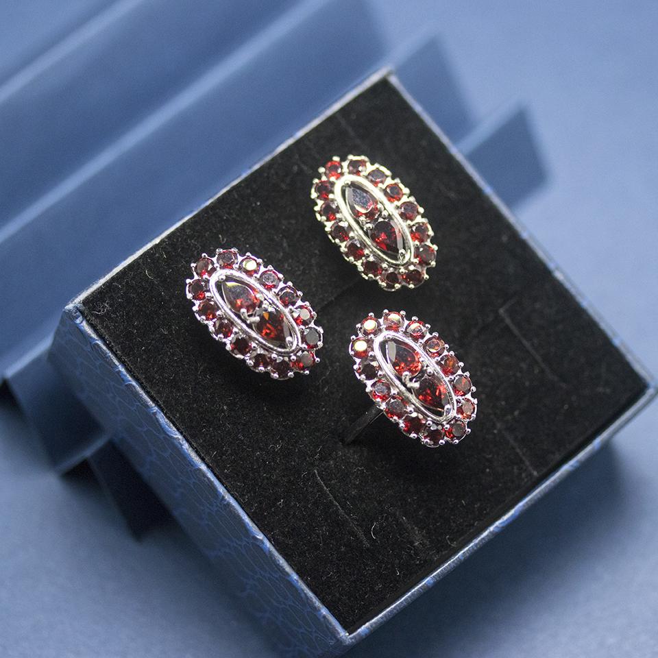 100% Natural Garnet Jewelry Sets Kits 925 Sterling Silver Clasp Earrings Ring Gemstone Jewelry for Women Wedding Birthday Gift