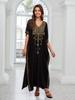 Premium Gold Embroidered V-neck Plus Size Kaftan Long Dress 2024 Women Loose Black Robe Summer Beachwear Swimsuit Cover Up Q1704