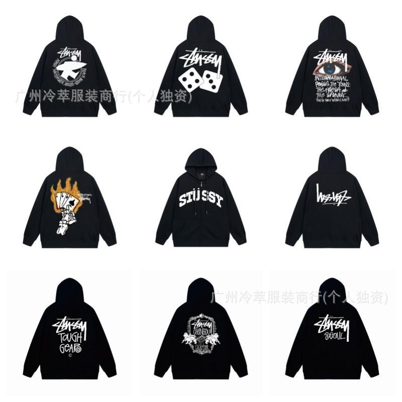 Unisex Hooded Zip-Up Fleece-Lined Sweatshirt With Letter Print Loose Fit Cotton Long Sleeve Men Women