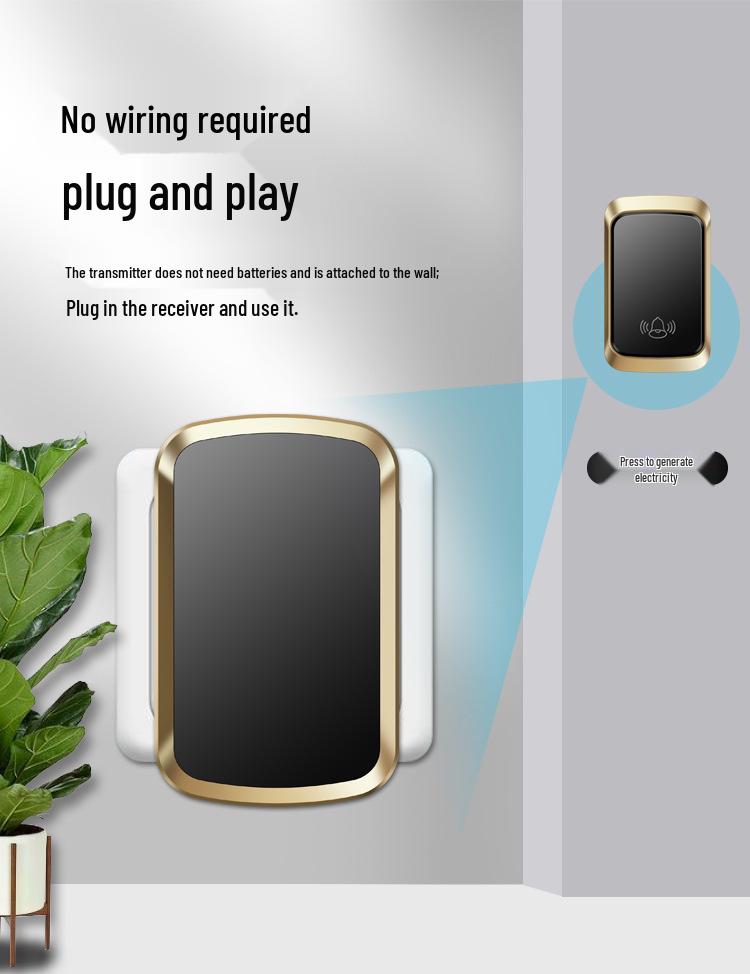 Wireless Self-Powered Doorbell, Waterproof, Long-Range, Electronic Remote Bell, Ideal for Home & Elderly Use.