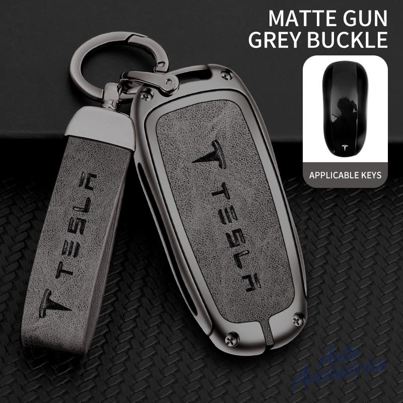 ALN1 Alloy Car Smart Remote Key Case Cover Protection Shell Keyring For Tesla Model 3 Model Y Model S X Leather Keychain Accessories