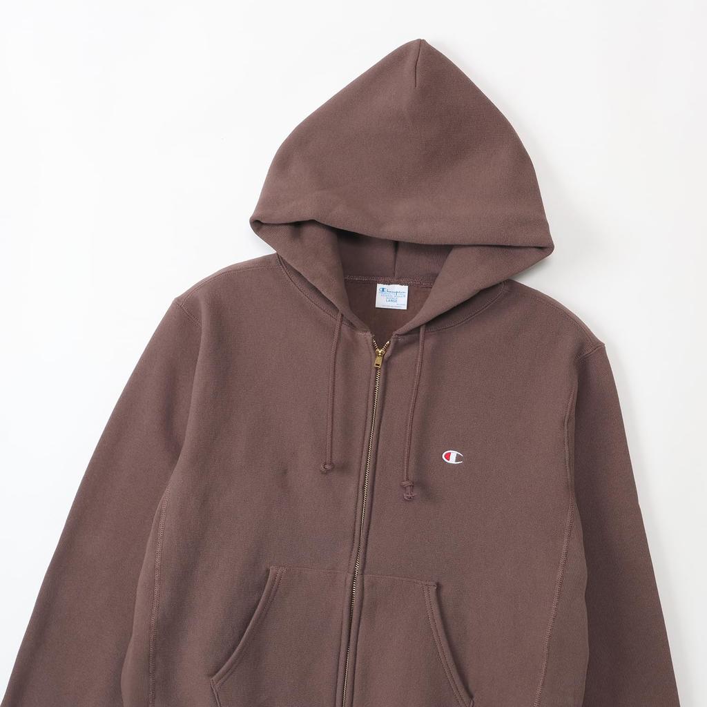 Парка с длинным рукавом и застежкой-молнией One Point Logo с капюшоном, толстовка среднего коричневого цвета [Champion], плотность 11,5 унций(р) ОБРАТНОЕ ПЛЕТЕНИЕ(р) C3-Z109 Мужской