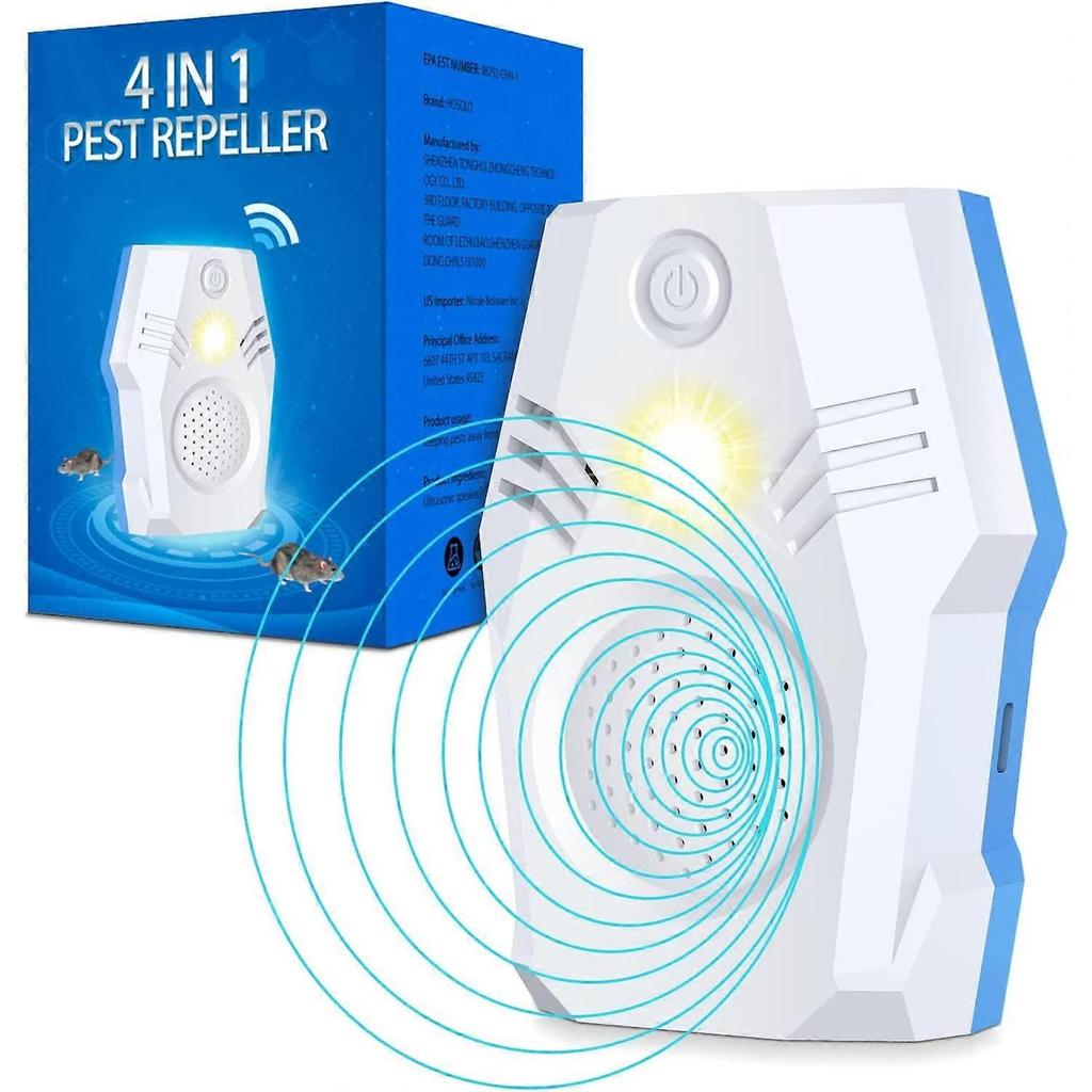 Superior Rodent Repeller, Electronic Ultrasonic Squirrel Mouse Repellent Plug in, Rat Repeller, Repel Rodents, Mice, Rats, Squirrels(White-Blue)