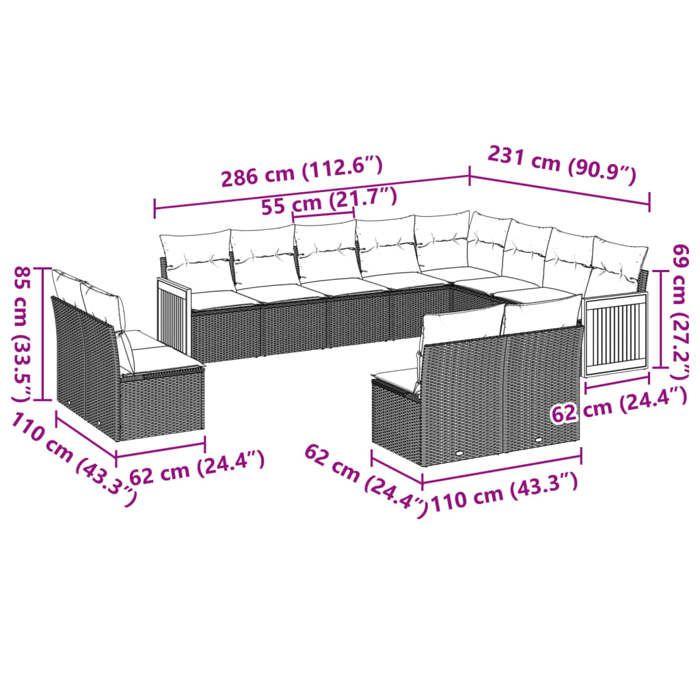 VidaXL Salon de Jardin avec Coussins 12 pcs, Canapés de Terrasse, Ensemble de Meubles de Patio, Mobilier d'Extérieur, Beige 3228152