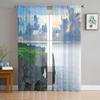 Lake Scenery Window Treatment Tulle Modern Sheer Curtains for Kitchen Living Room the Bedroom Curtains Decoration