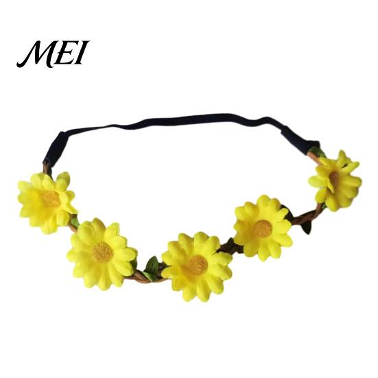 Elastic Daisy Headband for Children Sunflower/Daisy Wreath Women Girls, Flower Headpiece, Adjustable Floral Hair Accessory Beach Vacation Silk