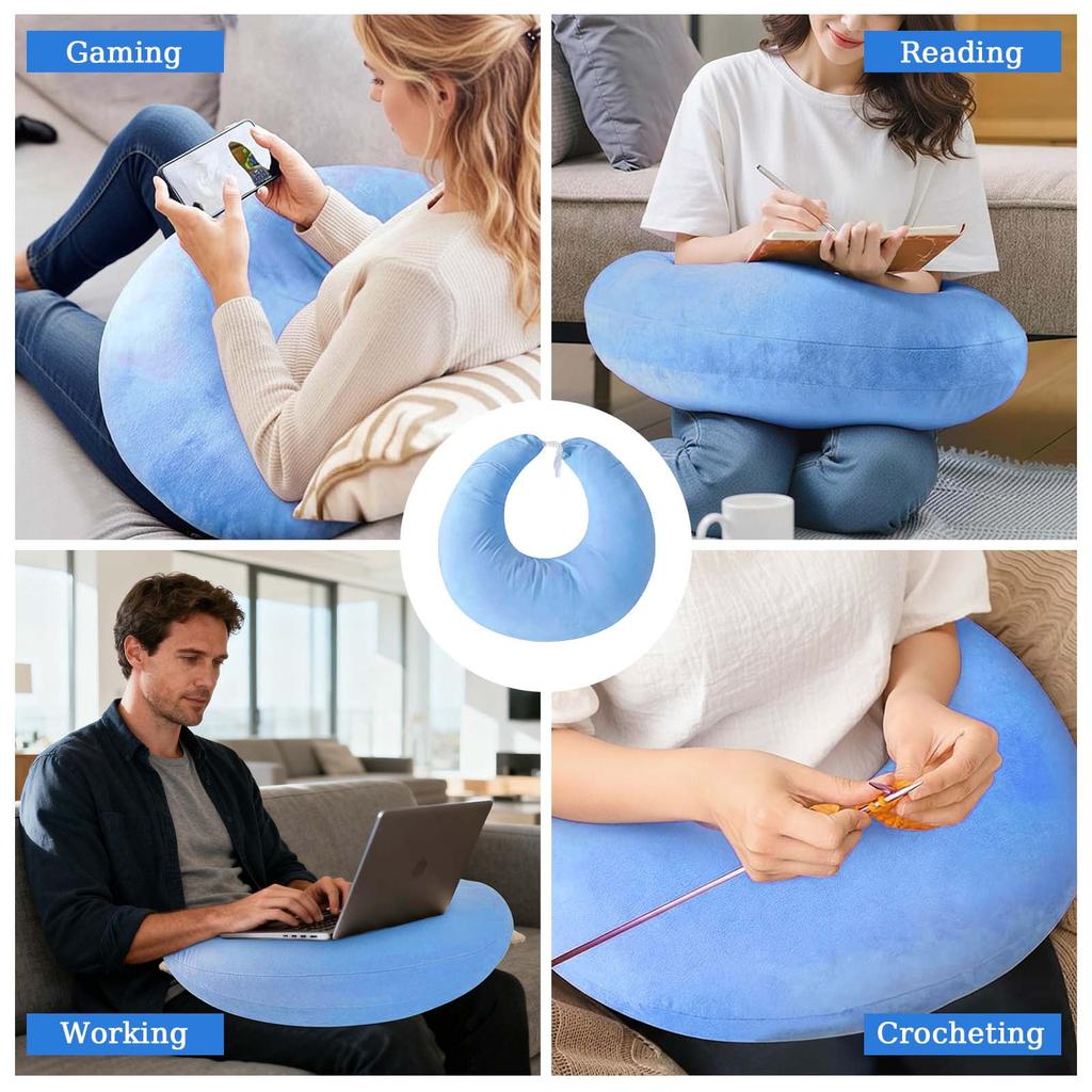 Ergonomic Gaming Pillow, Velvet U-Shaped Lap Cushion with Memory Foam for Long Sessions, Arm Support Reading Pillows for Bed & Sofa
