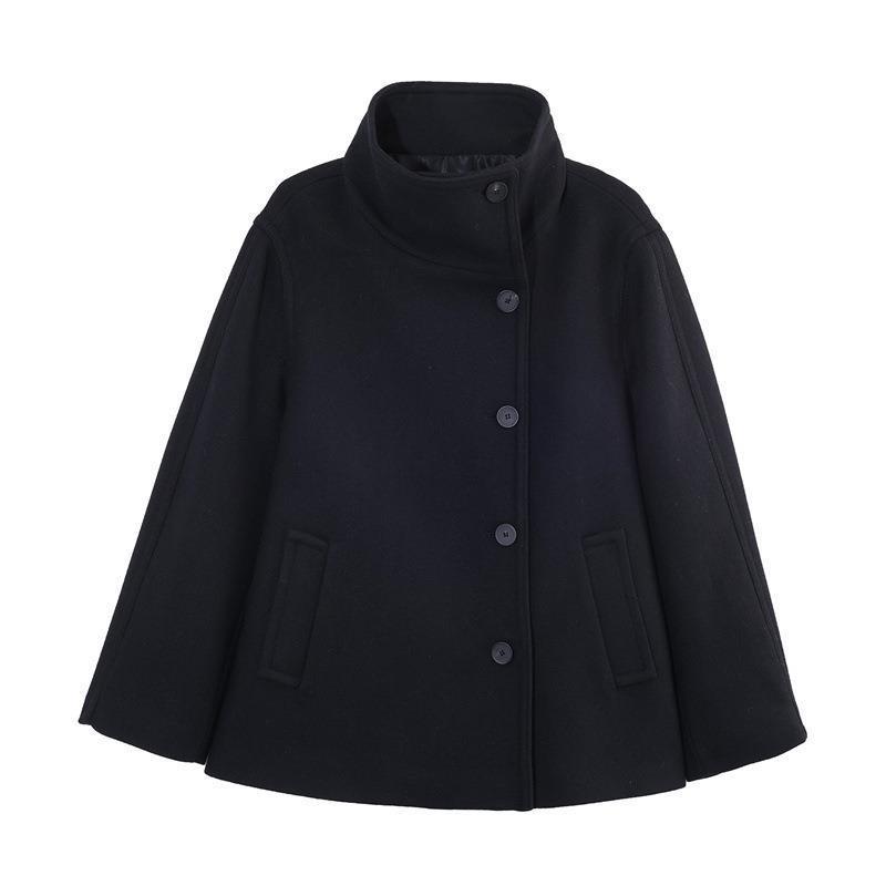 Womens Wool Blend Short Coat High Neck Casual Chic Outerwear Winter 2025