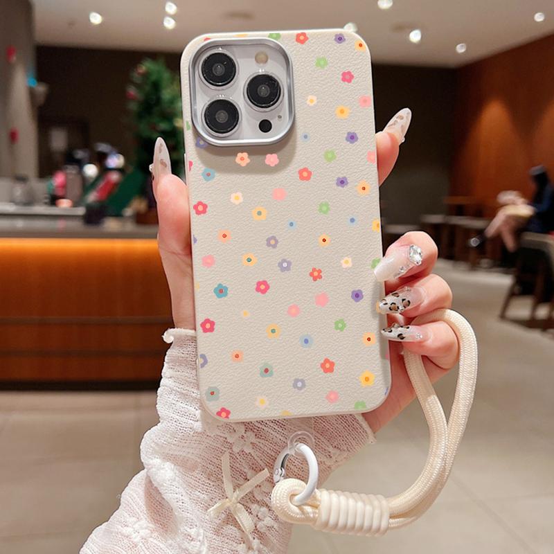 Чехол для телефона с рисунком цветов и звезд из кожи и текстурой для iPhone 16 Pro 15 14 Plus 13 12 Pro Max 11, противоударный матовый мягкий ТПУ с чехлом для ремешка на руку