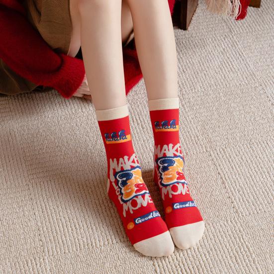 1 пара носков для весеннего фестиваля с рисунком змеи, праздничные красные новогодние носки средней длины, нескользящие, унисекс, зимние носки