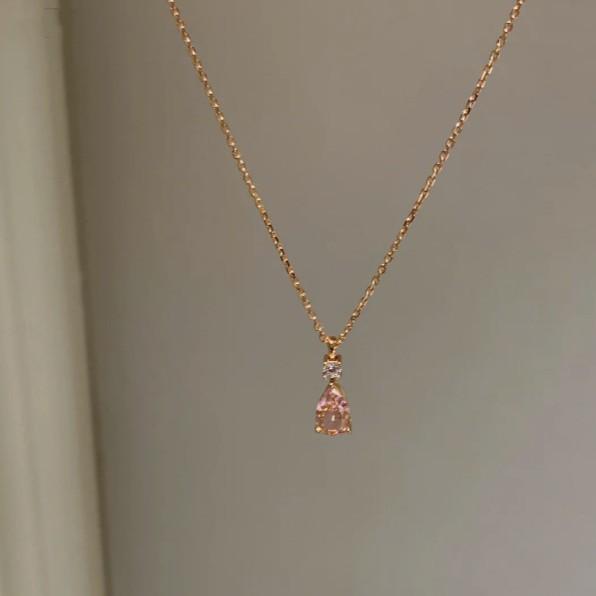 Dreamy Water Drop Necklace Cherry Blossoms Pink Moon God Tears of Solitude Sparkling Diamond Pendant Clavicle Chain