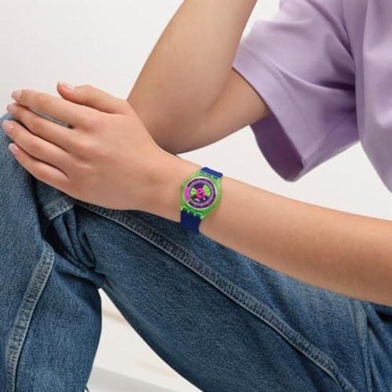 Наручные часы Swatch GENT BIOSOURCED NEON SKYCHART SO28G704, унисекс, для взрослых, синие.