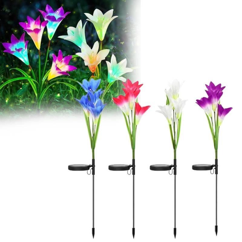 Уличные солнечные фонари в виде лилий, потрясающие светодиодные цветочные садовые колышки для украшения двора