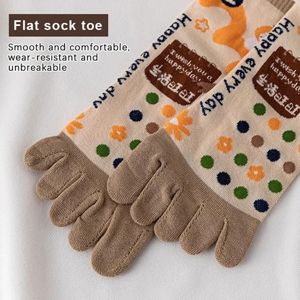 Cotton Five Fingers Women Socks Cartoon Medium Tube Socks Kawaii Split Toe Socks For Yoga Sports