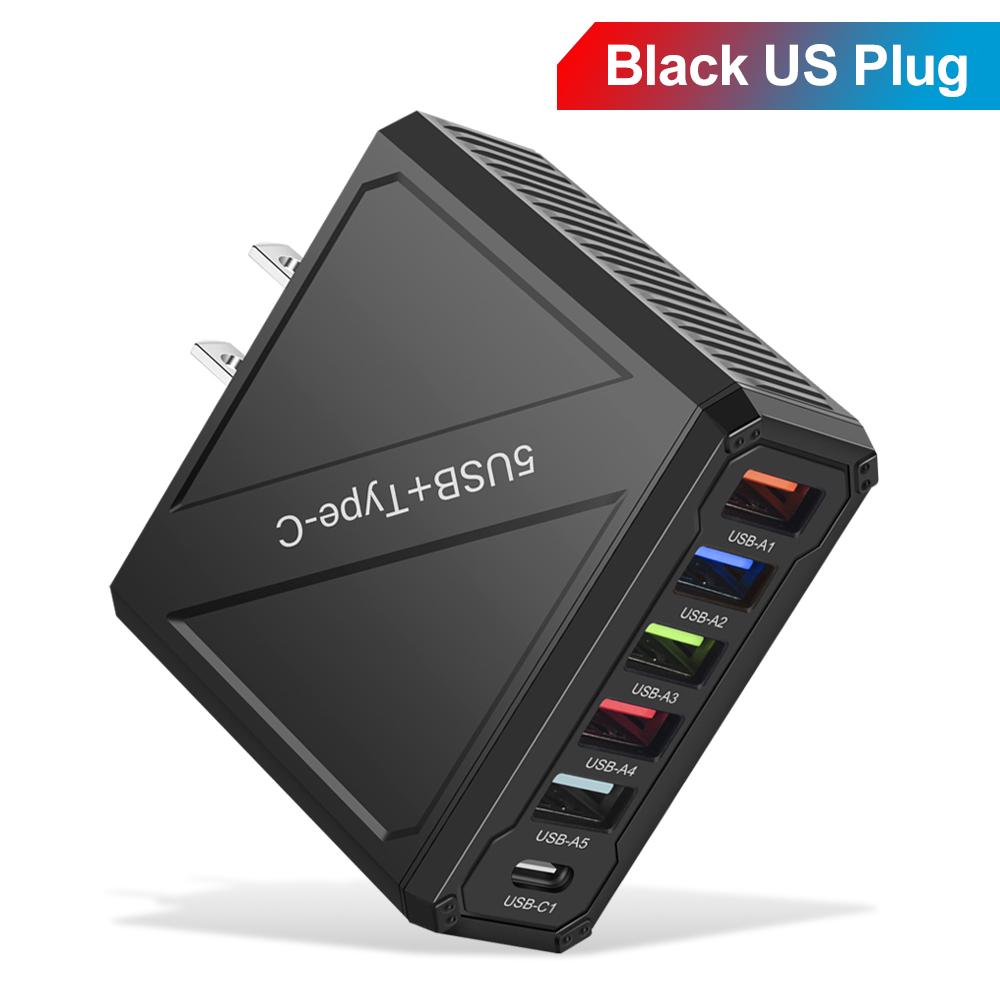 15W USB Type C Charger 6 Ports PD Fast Charge Adapter Quick Charge3.0 for IPhone Samsung Xiaomi Huawei Mobile Phone Wall Charger
