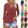 Women's Fashion Casual Print Button-down Shirt 3/4 Long Sleeve Tops