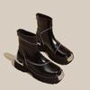Fashion Women's Shoes On Sale 2024 Fashion Zipper Women's Boots Winter Round Toe Solid Short Barrel Platform Chunky Heels Ladies Boots