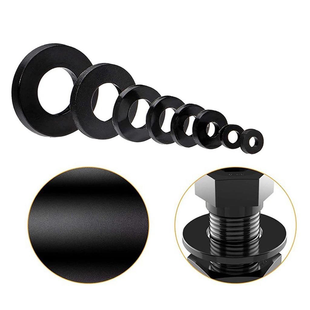 350pcs Black Plastic Nylon Flat Washer Plane Spacer Insulation Gasket Ring For Screw