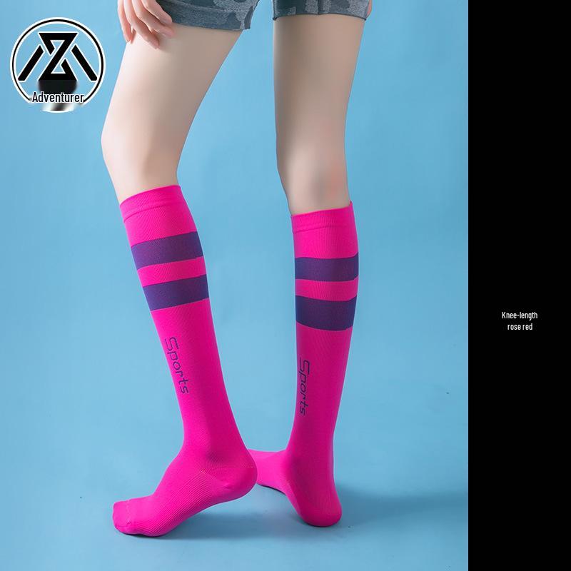 Компрессионные гольфы выше колена для йоги, аэробики и бега - стильный дизайн с двумя полосками