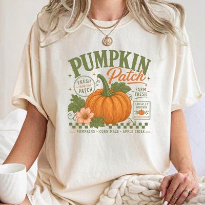 Ретро-футболка Comfort Colors® с тыквенным полем, Модная осенняя футболка, Винтажная осенняя футболка, Потертая осенняя футболка, Футболка 'Свежие тыквы с фермы'